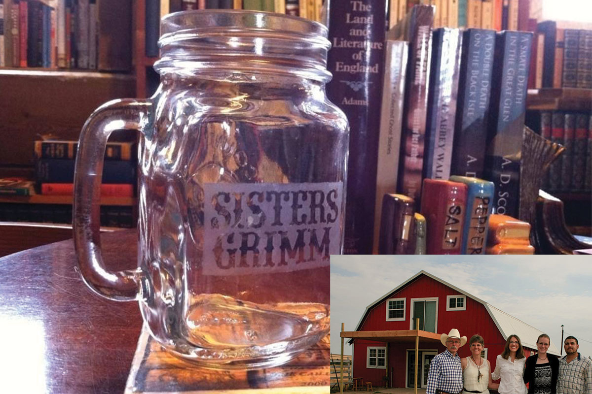 Bookstore; Sisters Grimm mug; Jamie Bright and family.