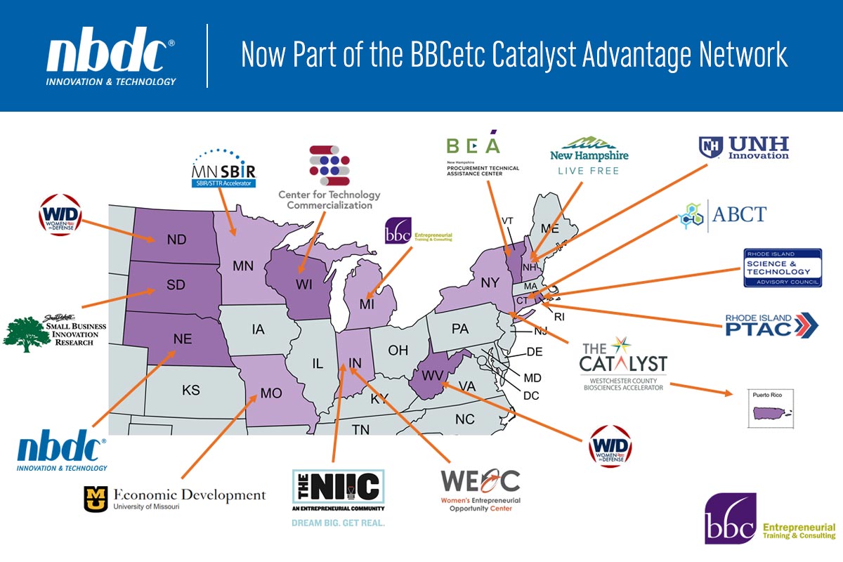 Map shows different partners in the BBCetc Catalyst Advantage Network.