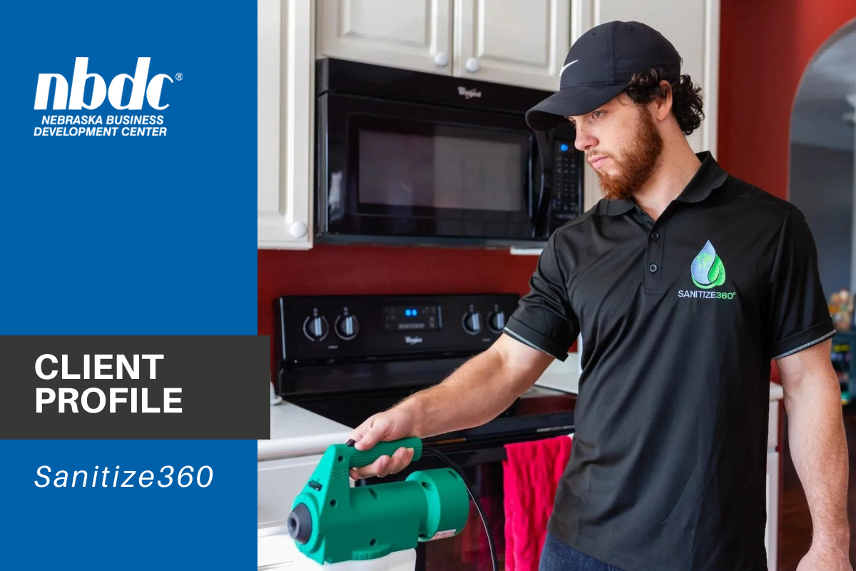 Sanitize 360 employee using equipment to sanitize a kitchen