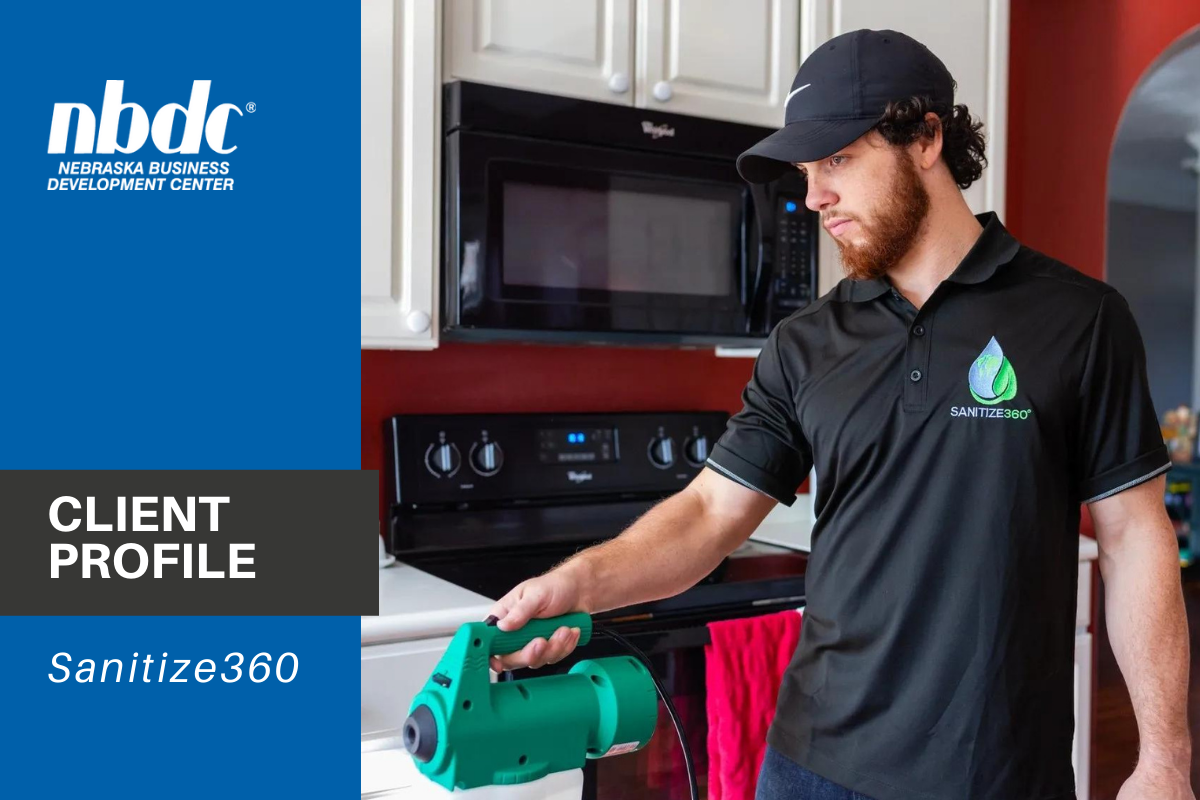 Sanitize 360 employee using equipment to sanitize a kitchen 