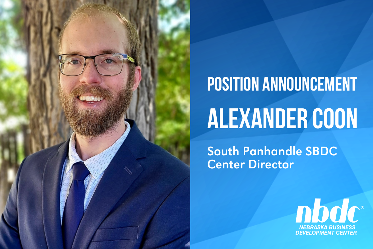 Graphic that reads Position Announcement: Alexander Coon Named South Panhandle NBDC Center Director