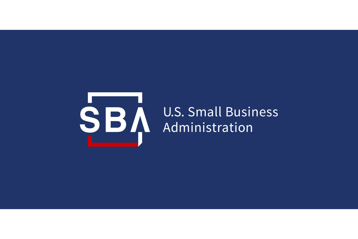 SBA logo with the letters “SBA” inside a partial rectangular outline, next to the text “U.S. Small Business Administration” on a dark blue background.