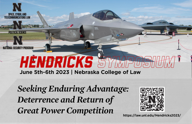 Depicts F-22 and B-2 indicates time and place of Hendricks Symposium