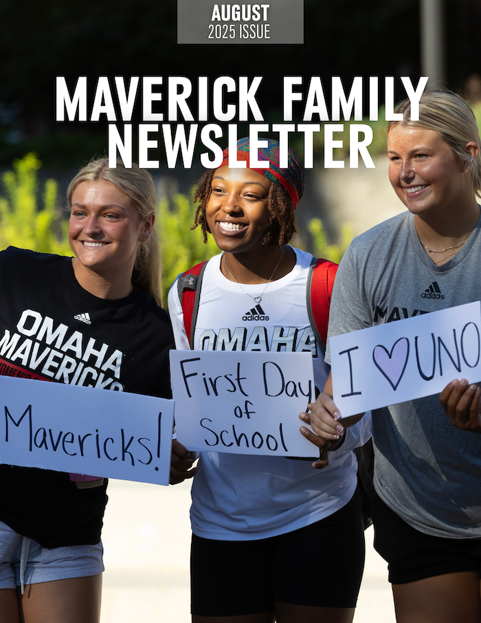 A photo of students on the first day of school on the cover of the Maverick Family Newsletter.
