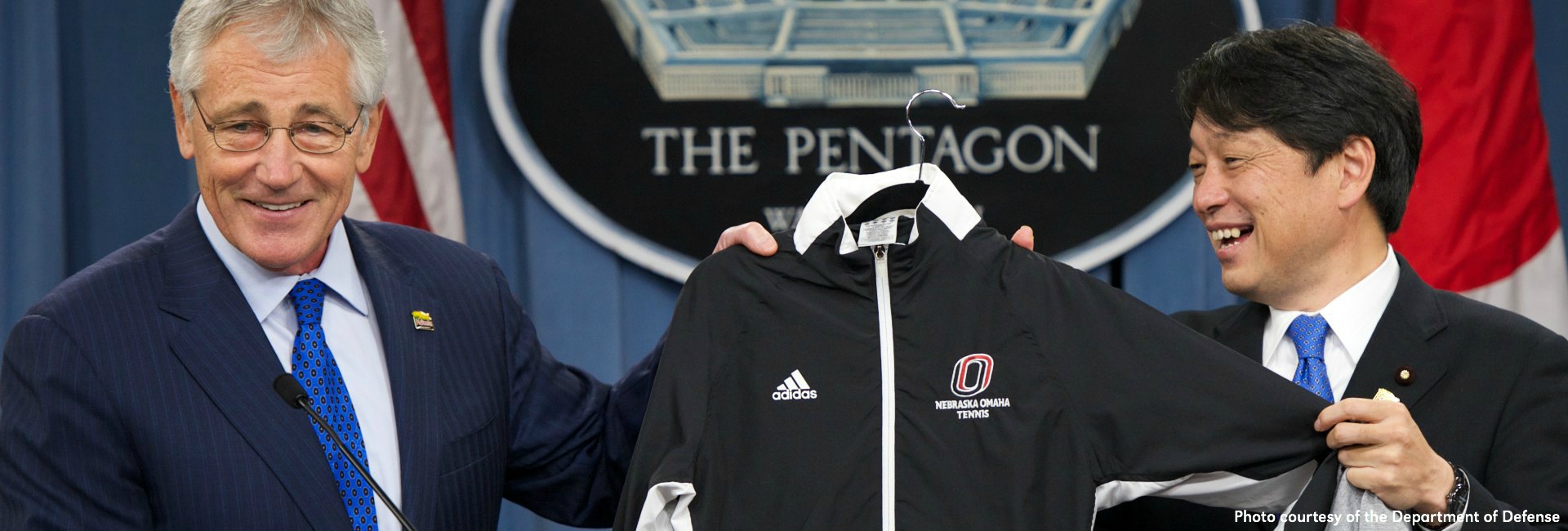 Secretary of Defense and UNO alum Chuck Hagel and Japanese Minister of Defense Itsunori Onodera. Photo courtesy the Department of Defense