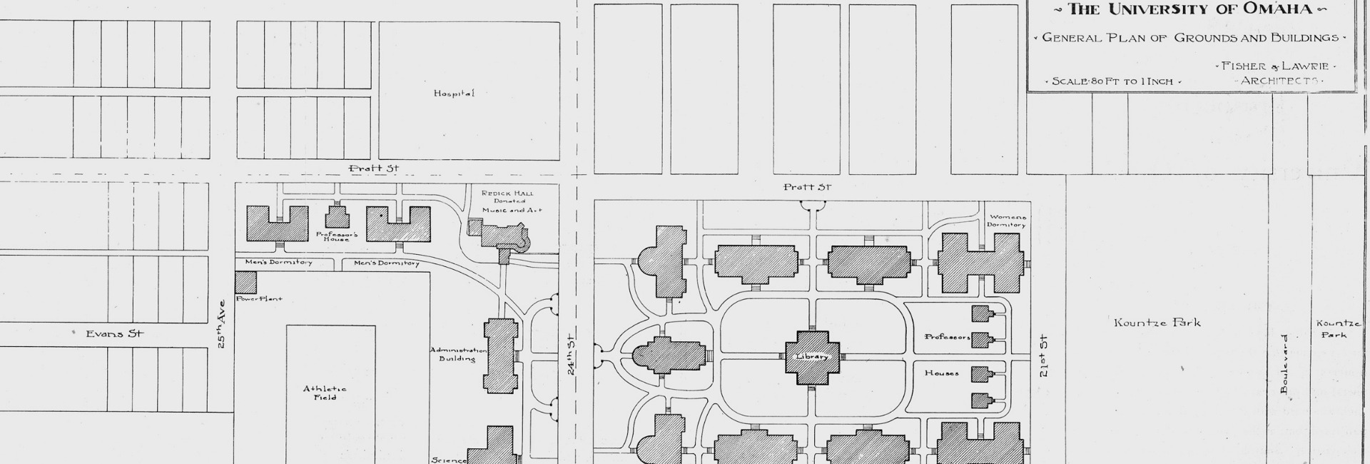 Grounds and building plan for the University of Omaha at 24th Street, 1908.