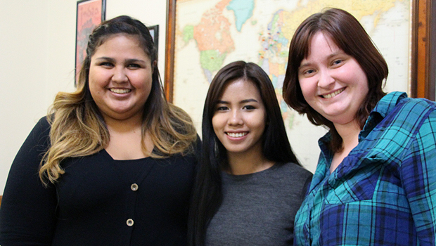 From left: Scholarship recipients Maria Herrera, Honey Lian and Amber Johnson