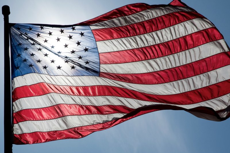 American flag on campus