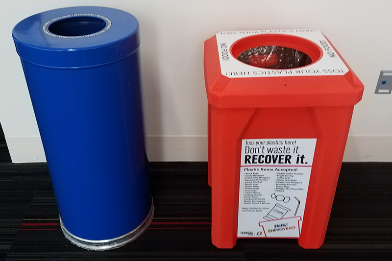 UNO recycling and Hefty Energy collection stations
