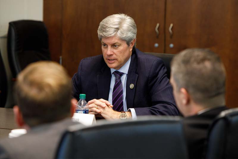 Congressman Jeff Fortenberry speaks to members of the 2018 USSTRATCOM Strategic Leadership Fellows Program