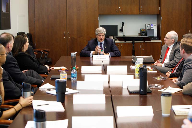 Congressman Jeff Fortenberry speaks to members of the 2018 USSTRATCOM Strategic Leadership Fellows Program