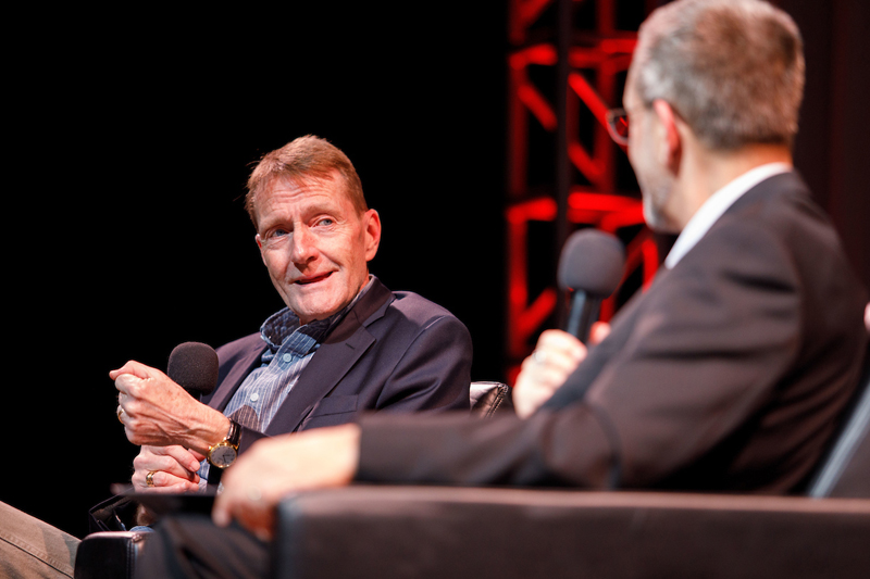 Lee Child speaks with event moderator Mike Hilt