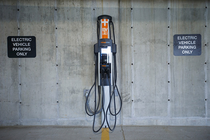 Electric vehicle station chargers in the Scott Campus parking garage