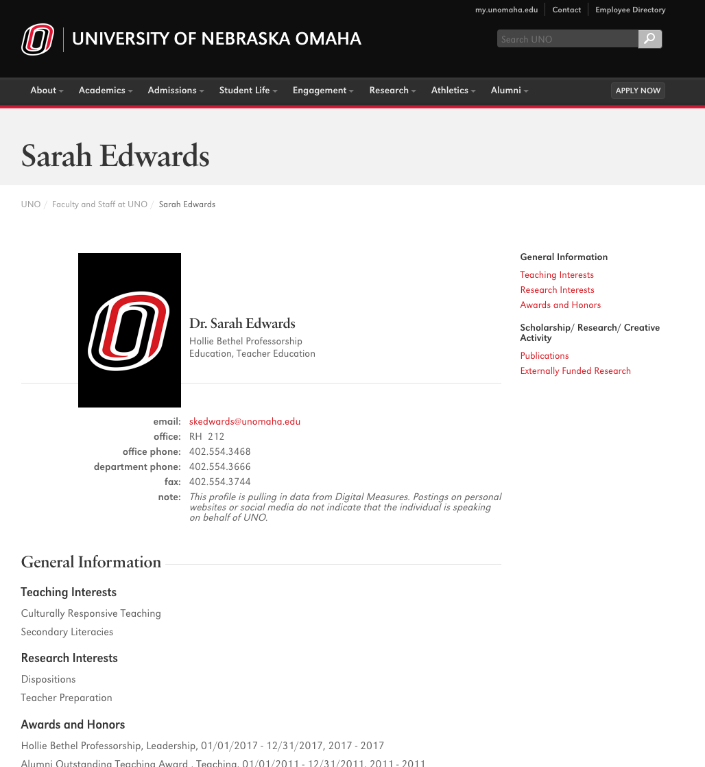 Sarah Edwards Profile Page in QA