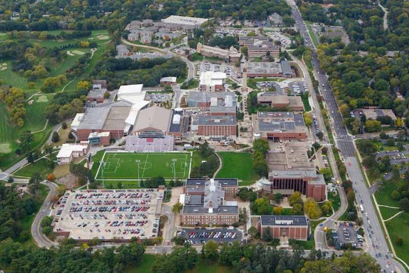 A 2017 aerial photo of campus