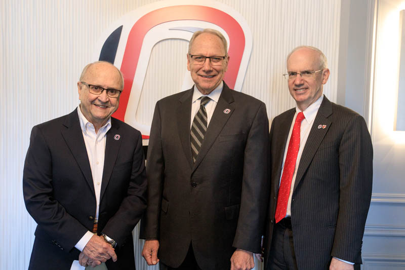 Chancellor Emeritus Del Weber, Chancellor Emeritus John Christensen and Chancellor Jeffrey Gold post for a photo