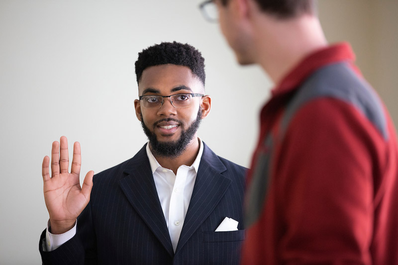 Jabin Moore being sworn in