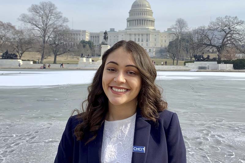 Alejandra Escobar-Serrano in front of the Capitol building in Washington, D.C.