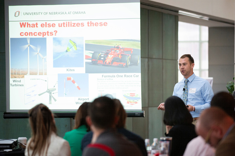 UNO student Nik Stevenson conducts a workshop during the 2019 STEM Summit, hosted by the newly established UNO STEM TRAIL Center.