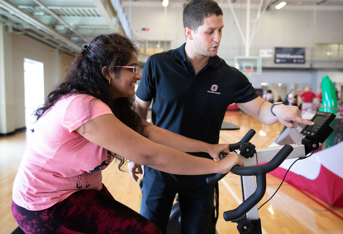 Skyler Brooke showcases Campus Recreation equipment during a Durango Days event