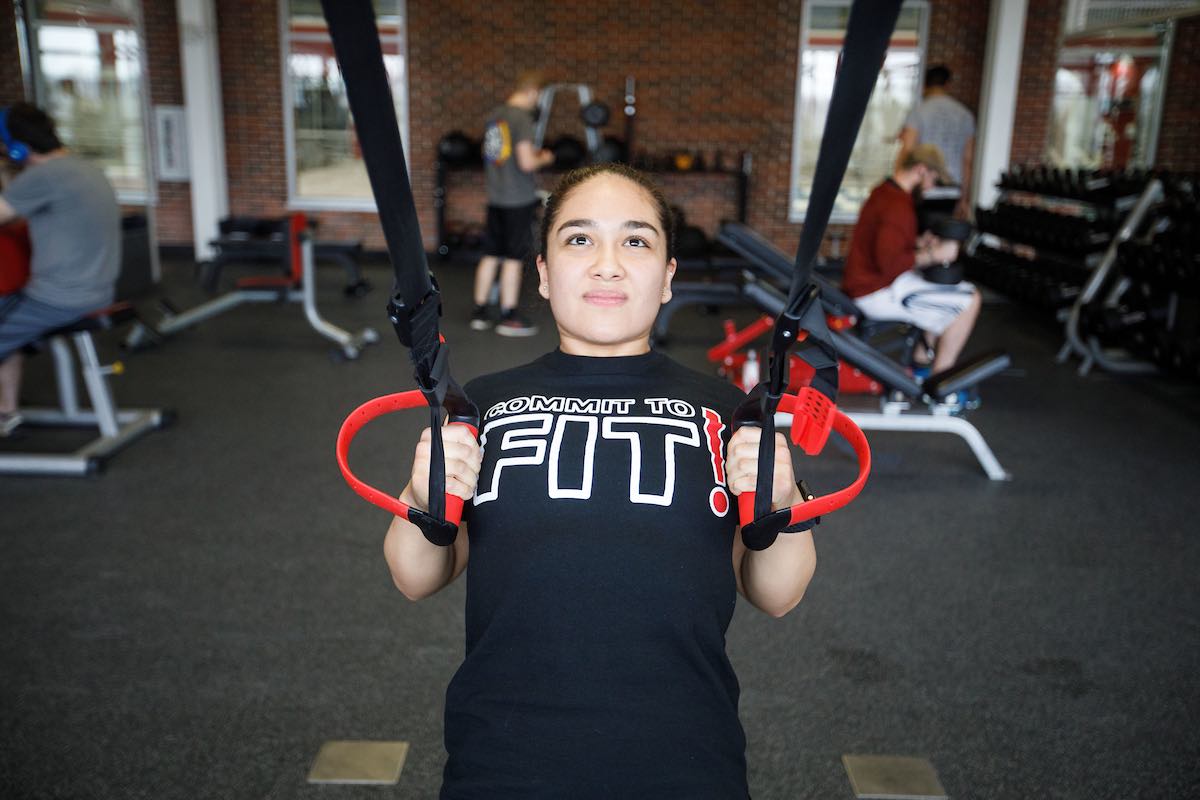 Equipment being used by a student at the UNO Wellness Center