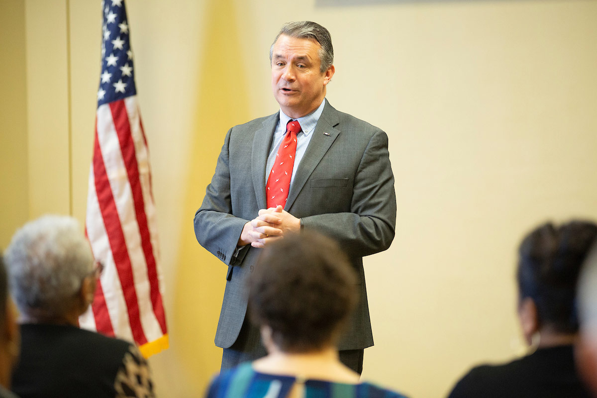 U.S. Rep. Don Bacon speaks to a small crowd