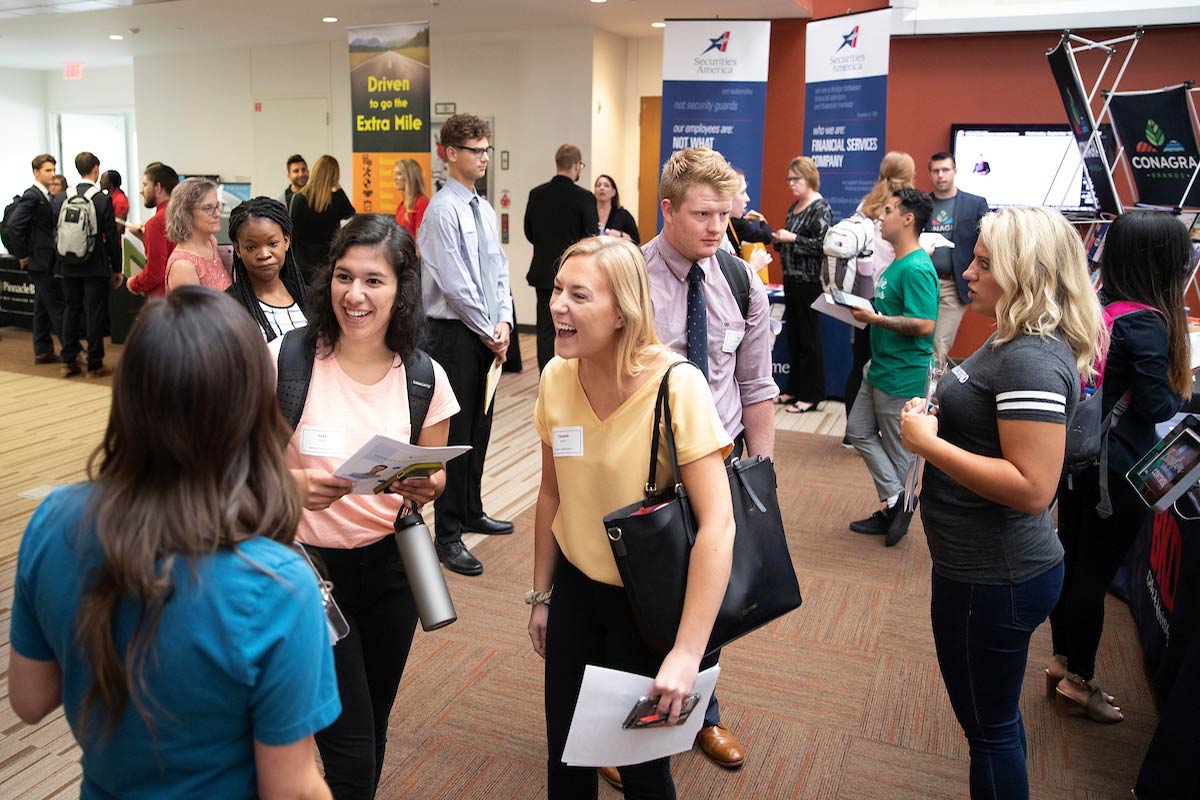 Students visit at the career fair