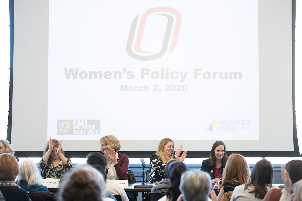 A panel of eight female senators from the Nebraska legislature