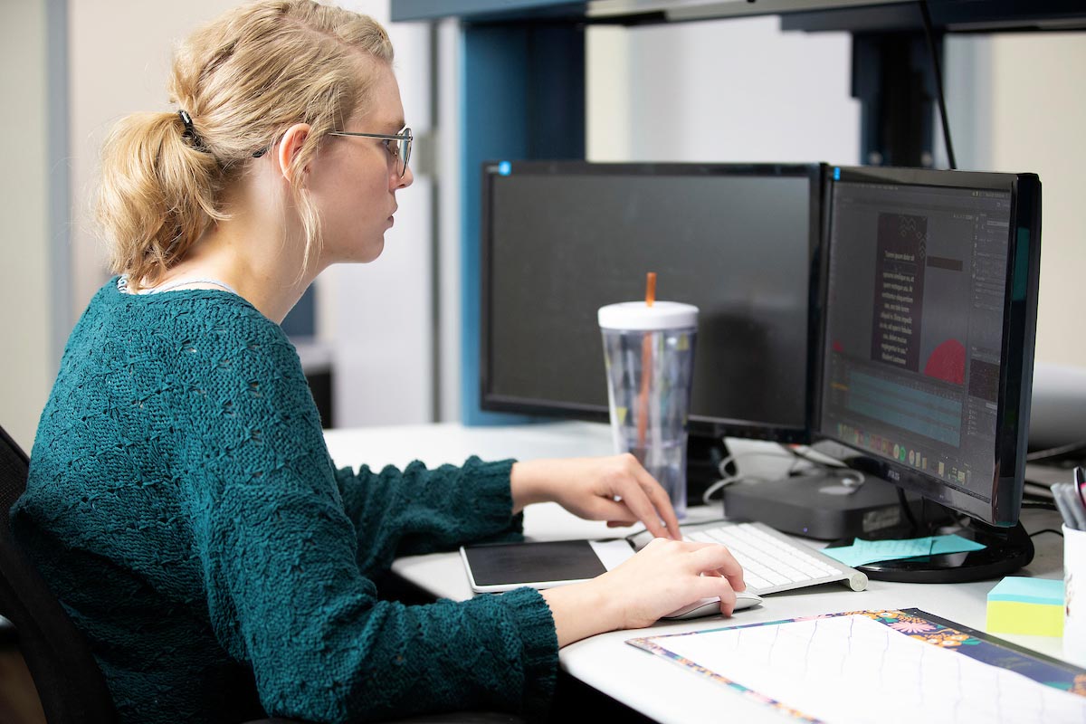 A woman working on a computer