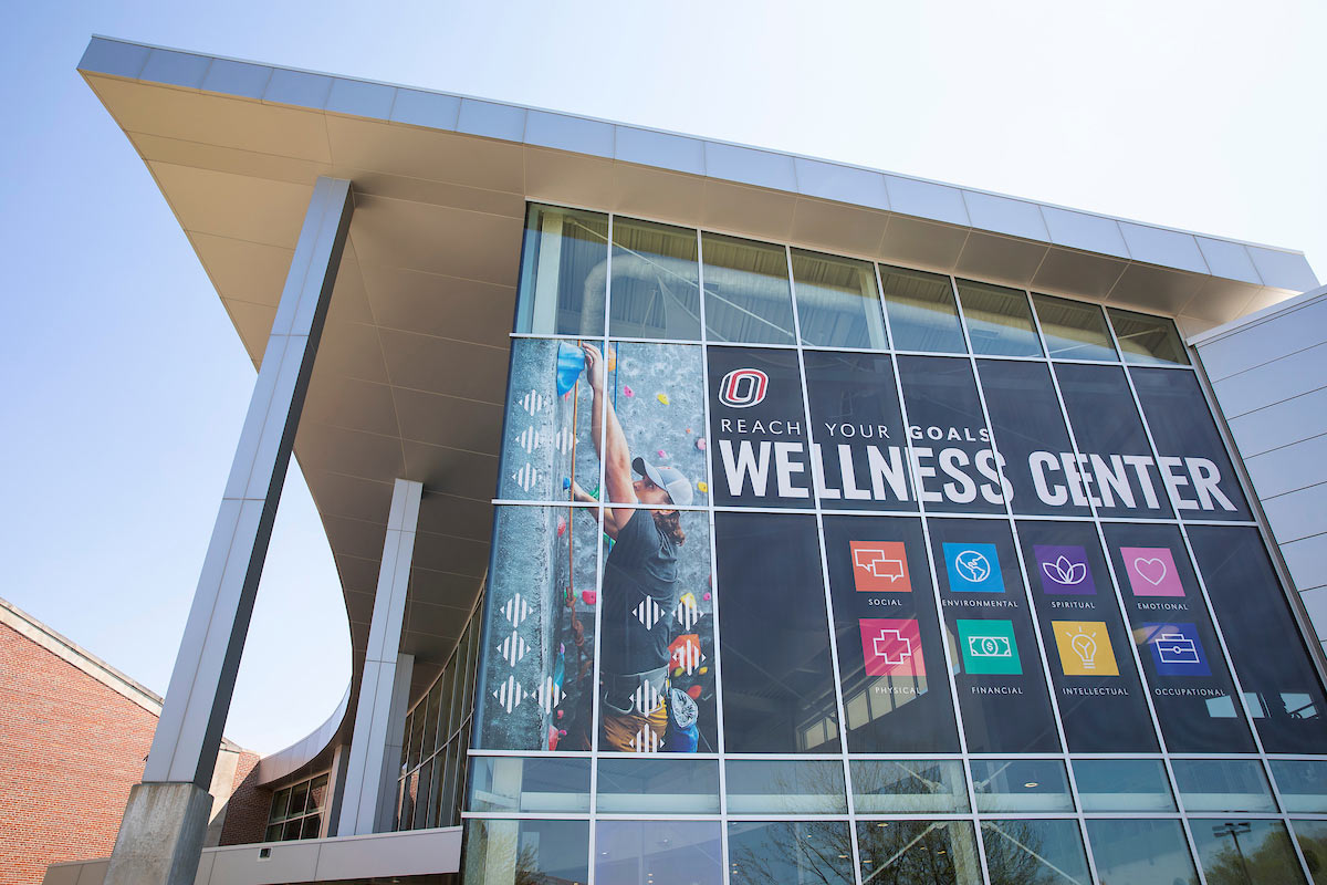 A photo of the exterior of the Health and Kinesiology Building on campus