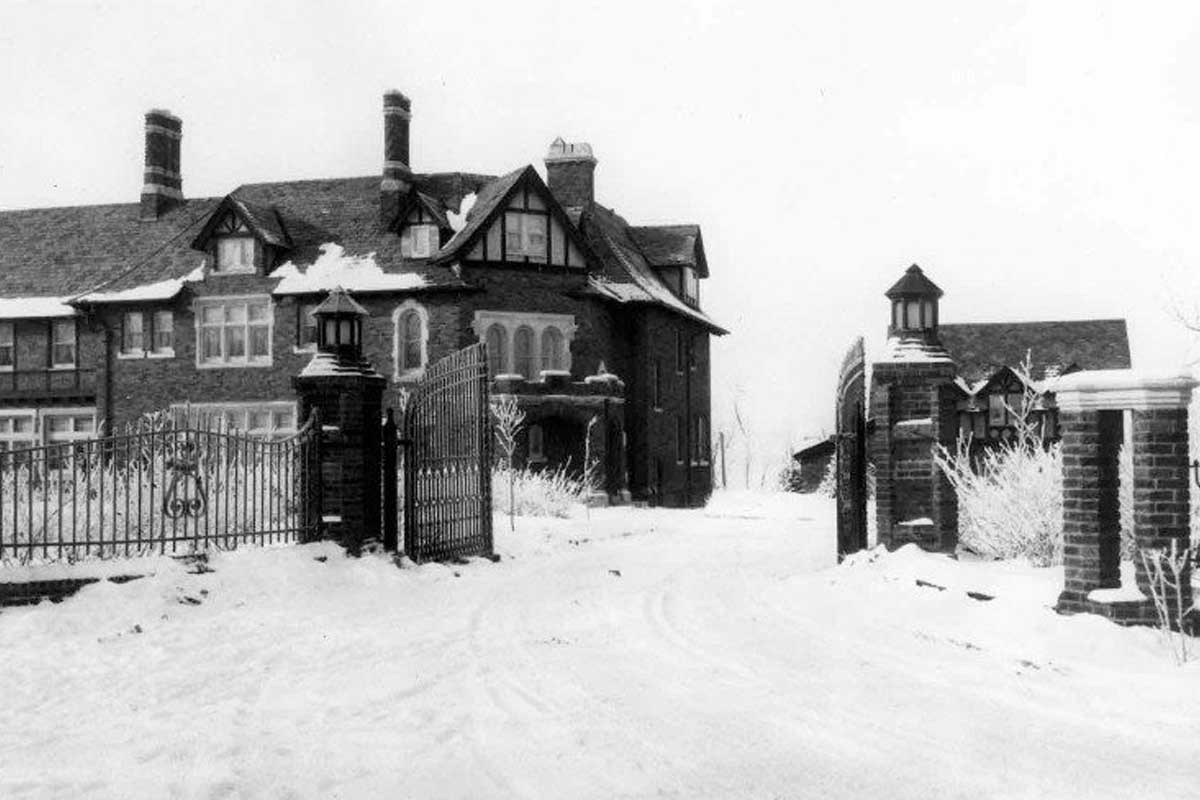A black-and-white photo of Ophelia Hayden's home, now on the west end of Dodge Campus