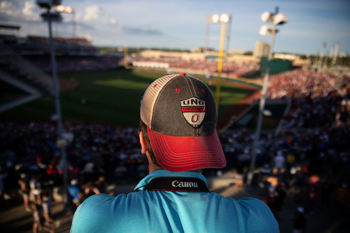 A CWS spectator sports a UNO hat