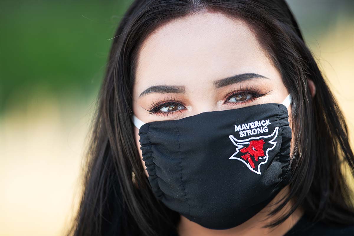 Someone wearing a Maverick Strong mask