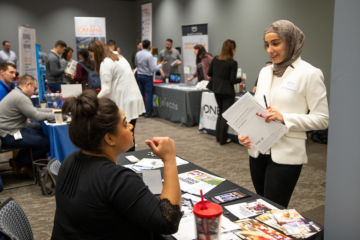 Student at a career fair