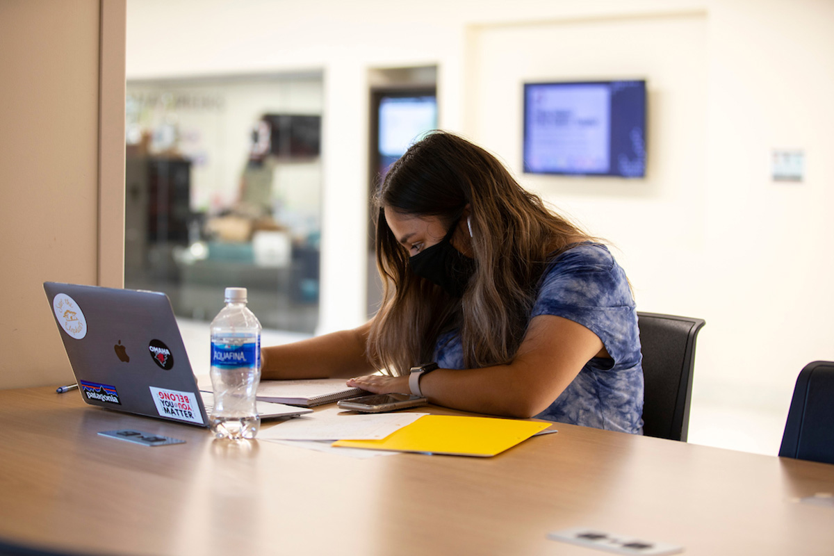 A student studies in the Project Achieve offices