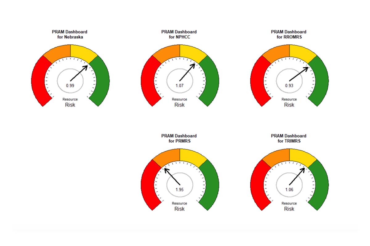 A screenshot of a recent PRAM dashboard, with risk readings.