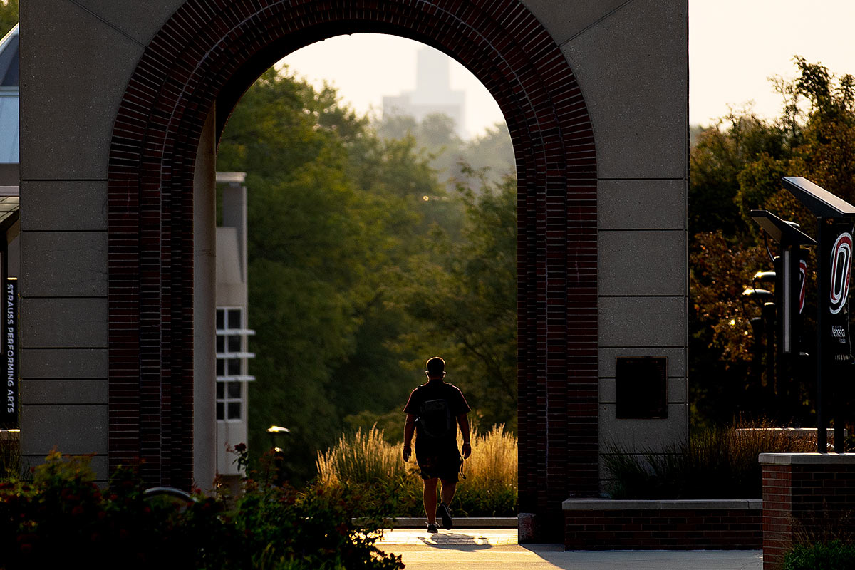 student walking on campus