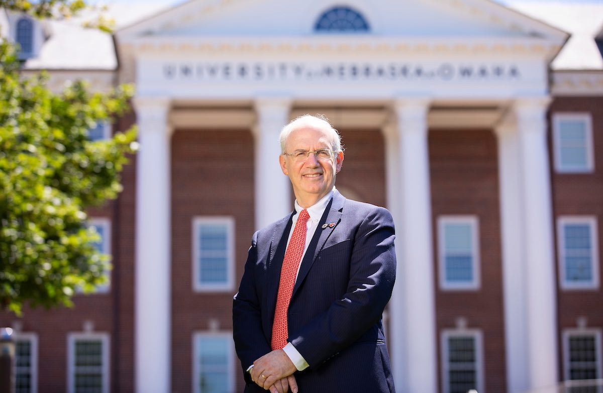 Chancellor Jeffrey P. Gold, M.D., stands in front of Arts and Sciences Hall