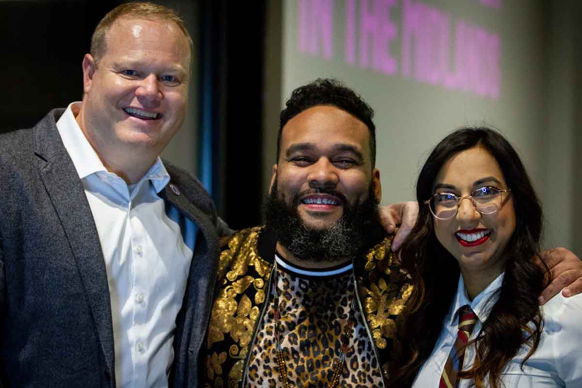 Jason Coleman and Sofia Jawed-Wessel pose for a photo during the kickoff event for Huespring