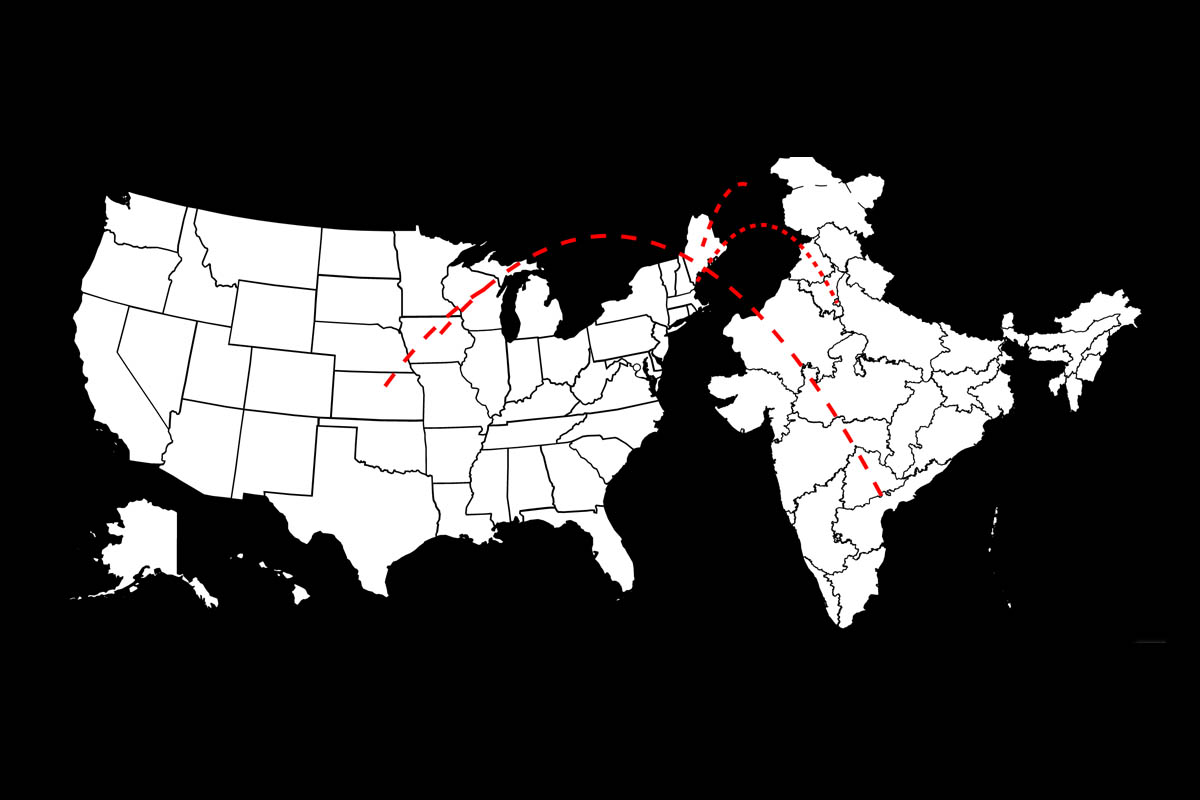 A screen shot of the Partnership 2020 database website showing a map of the U.S. and map of India.