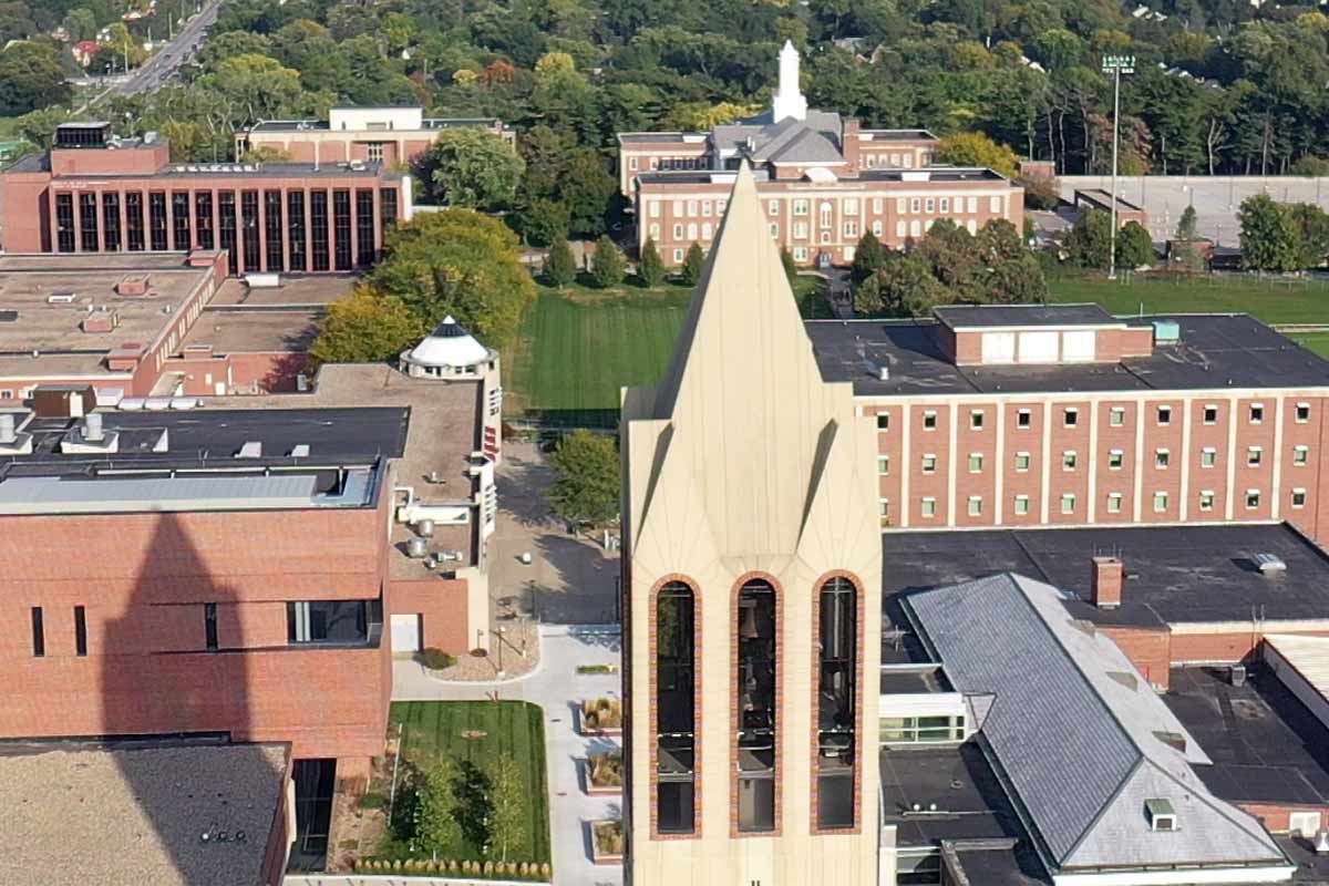 An aerial photo of the Dodge Campus looking east.