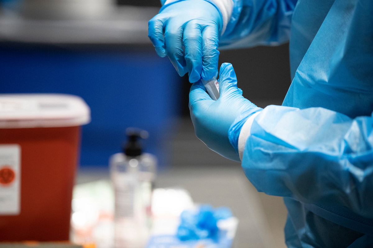 student workers assist in testing others for COVID-19 (coronavirus) at the UNO Testing Center