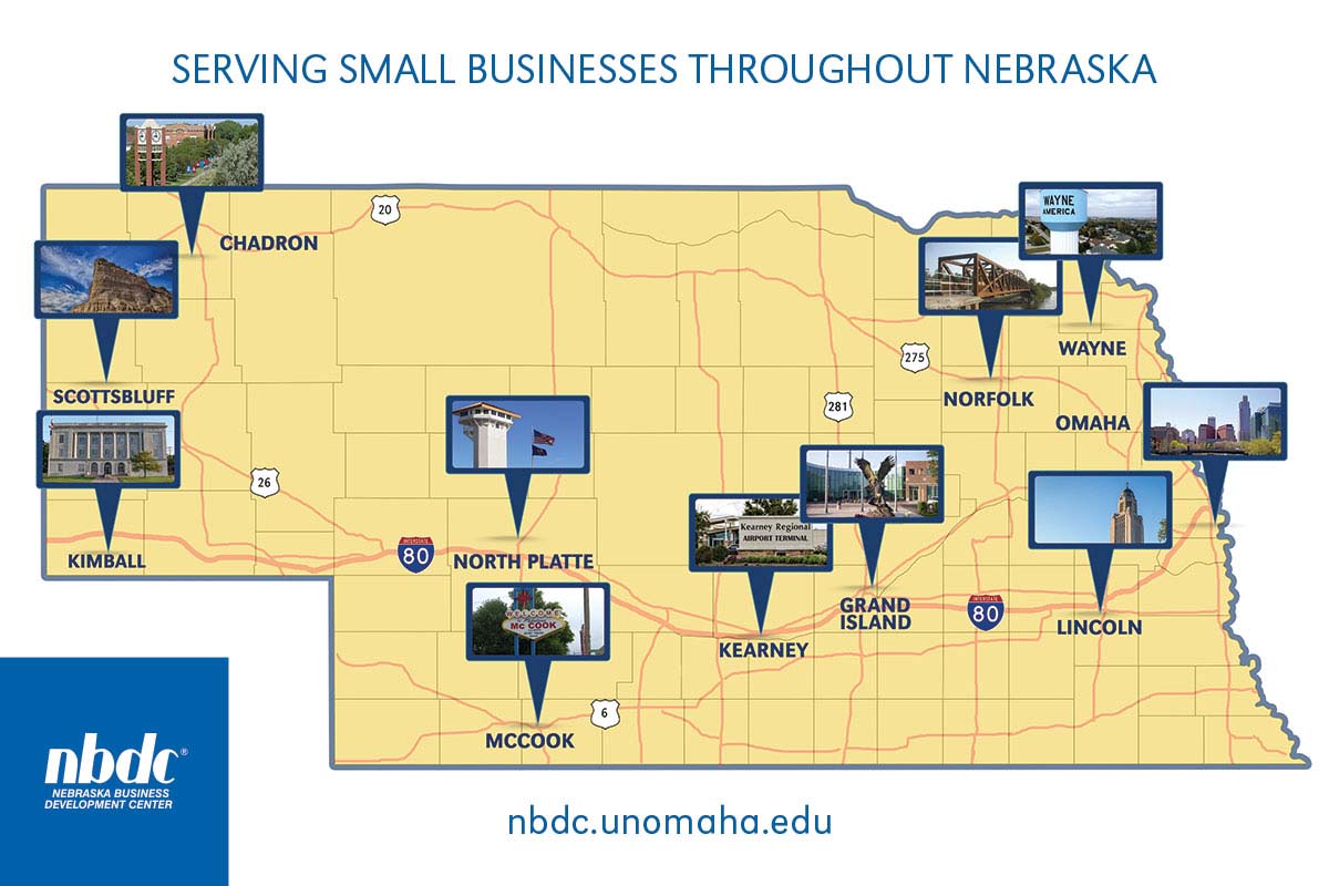The Nebraska Business Development Center operates eleven offices across the state in addition to its main location within UNO’s College of Business Administration at Mammel Hall in Omaha. An eleventh office was recently opened in Kimball, NE.