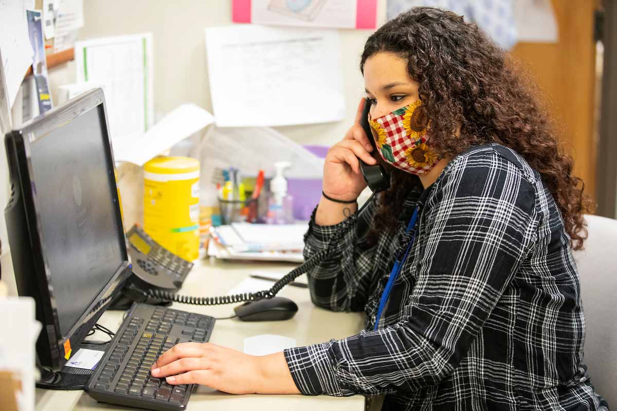 One of Jackson's duties at the Stephen Center is to answer questions and intake new residents who are making use of the facility's services.