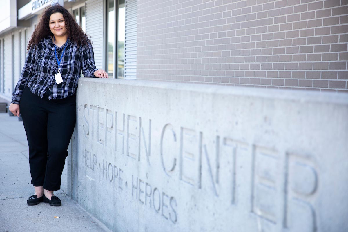 UNO social work student Mariyah Jackson poses outside the Stephen Center where she is gaining valuable hands-on experience working with Omaha's homeless population