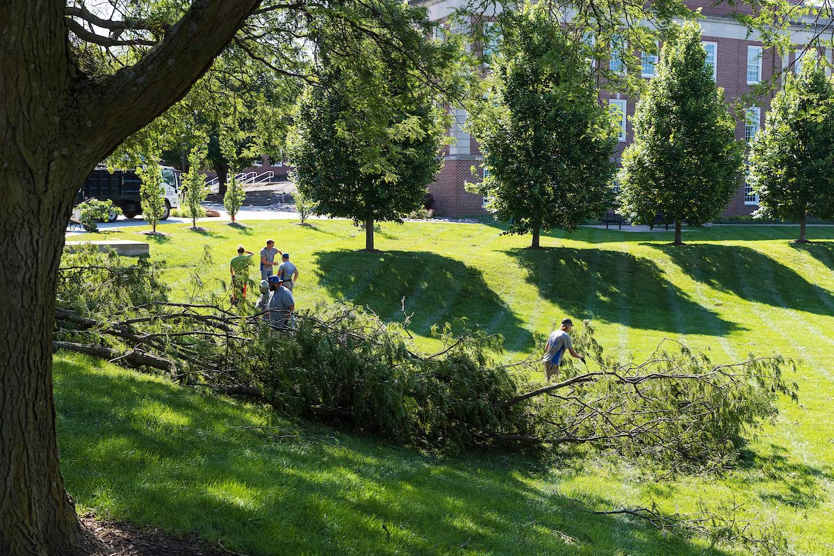 crews clean up storm damage on the UNO campus