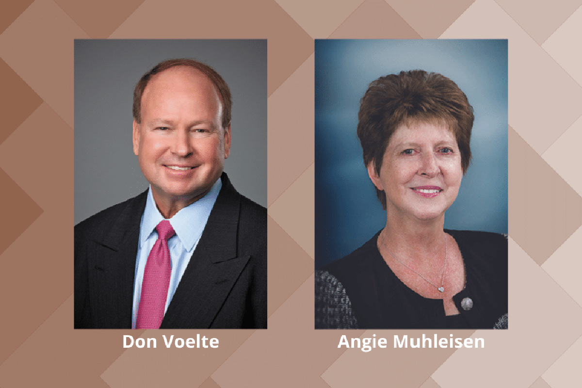 NU Foundation composite graphic of Don Voelte and Angie Muhleisen