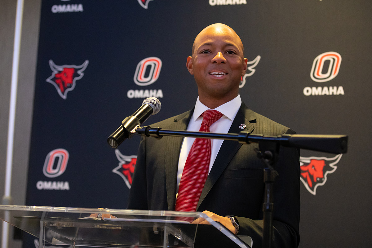 Adrian Dowell at the podium