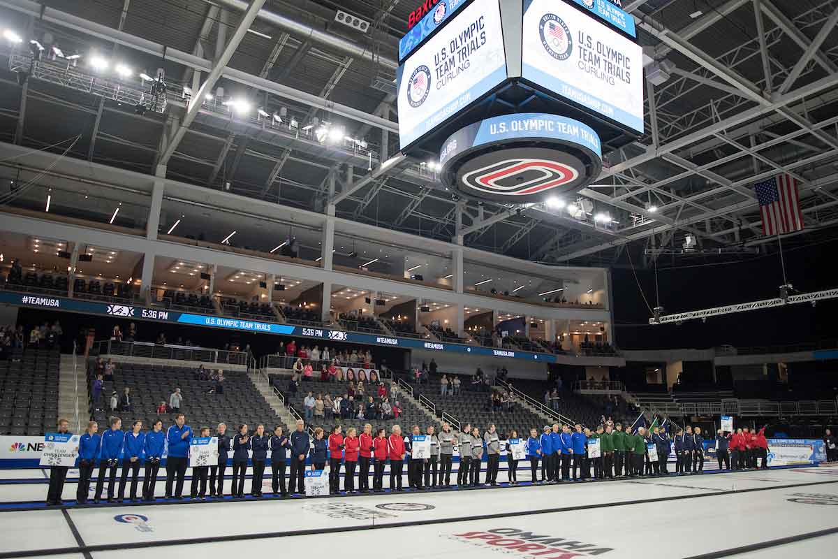 Curlers lined up for the opening ceremony.