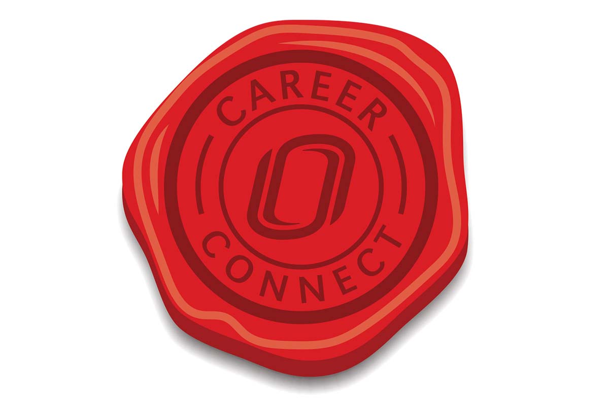 A red wax seal with the words "Career Connect" and the UNO "O" logo